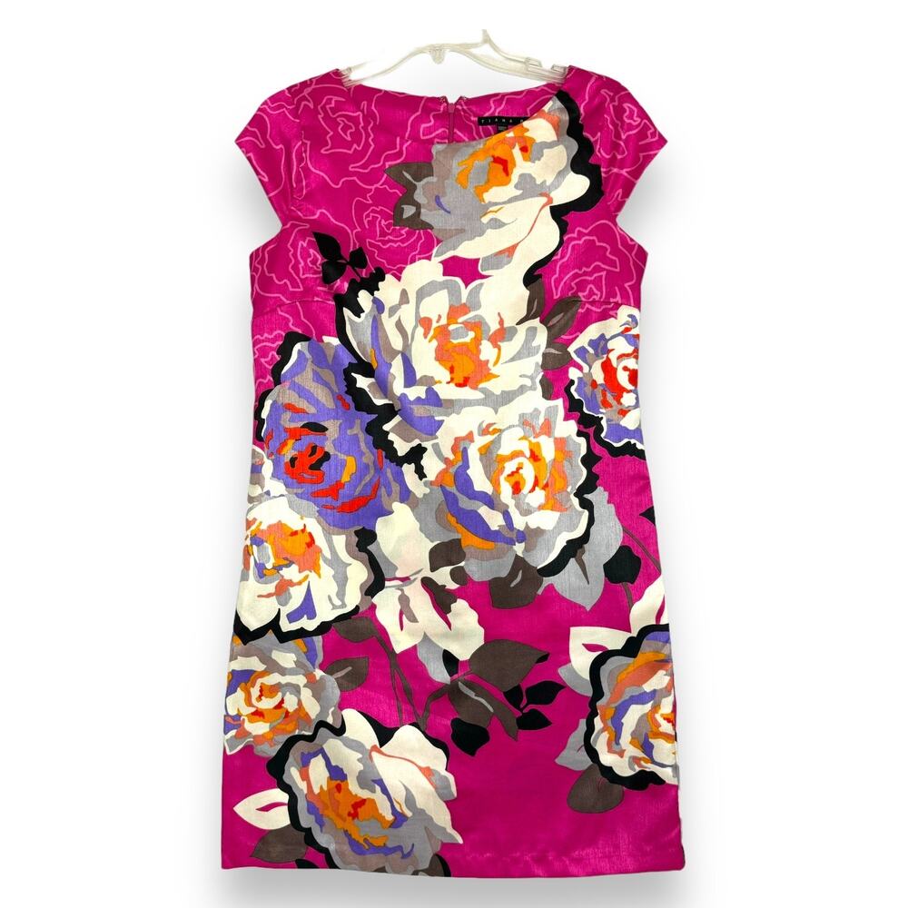 Pink Floral Sheath Dress 6 Cap Sleeve Business Casual Maximalist Dopamine